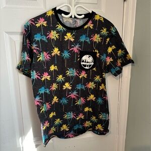 West 49 size medium black tee neon palm tree print bold trendy electric bright